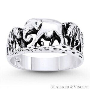 Forest Elephant Animal Totem Charm Ring in .925 Sterling Silver - Size 6